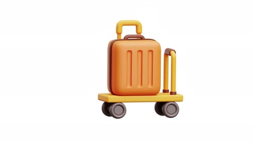 3D Modern Travel Suitcase on Cart Animation