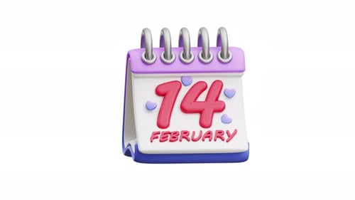 Rotating 3D Calendar for February 14 Valentine's Day