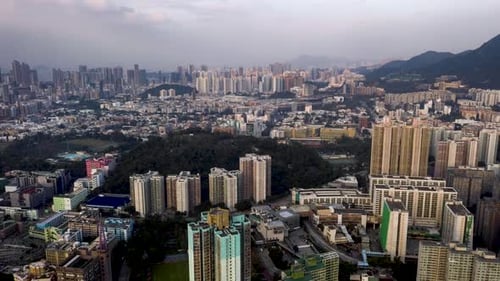Townscape of urban area Kowloon, Honk Kong, aerial shot