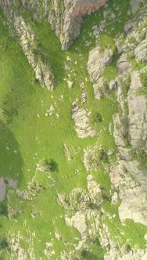Luftaufnahme von Rocky Cliff und Green Hills Vertikale Aufnahme Vertikales Video