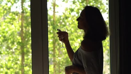 Young Woman Wine Garden View Slow Motion