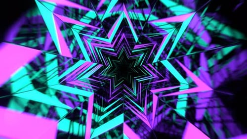 Violetter und türkisfarbener fluoreszierender abstrakter Korridor-Hintergrund, VJ Loop in 4K