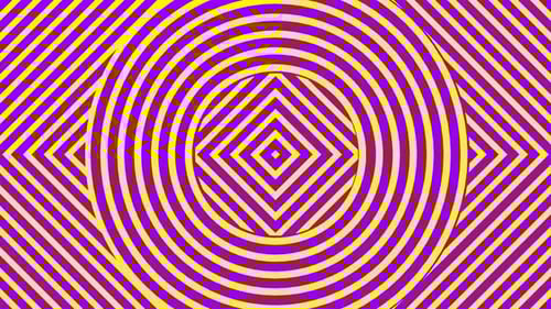 Hypnotic Geometric Optical Illusion Animation with Expanding Purple and Yellow Lines