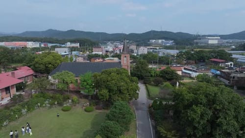 Aerial view Gasil Catholic Church, Chilgok Tangible Cultural Heritage