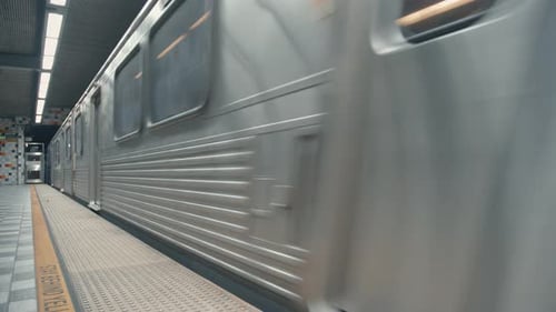 Zug verlässt die Metrostation. Amerikanische U-Bahn in Kalifornien