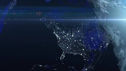 Realistic earth with night lights from space. High quality 3d animation.
