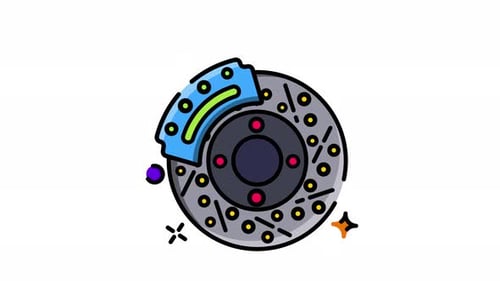 Animated Car Brake Disc with Caliper Line Icon