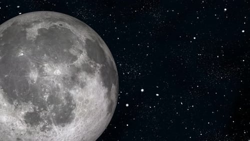 Rotating Realistic Moon With Stars In Space