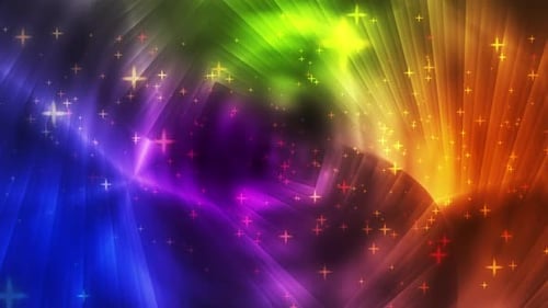 Vibrant Abstract Rainbow Geometric Tunnel Loop with Sparkling Particles