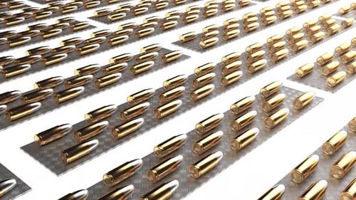 Bullets Lie in a Row on White Back Able to Loop Endless