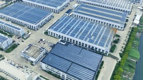 Aerial View Of Solar Panels Farm, 4K Drone Shot