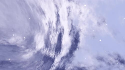 Eine heitere Darstellung eines bewölkten Himmels mit einem Hauch von Sternen, die eine ruhige und verträumte Atmosphäre hervorruft