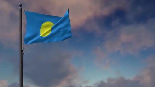 Palau Flag Waving Animation with Sky Background