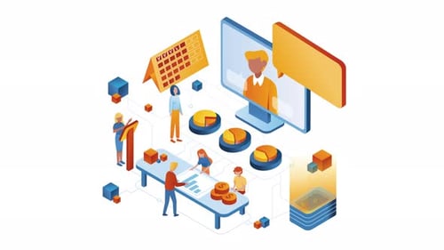 Isometric Corporate Team Collaboration and Digital Data Analysis