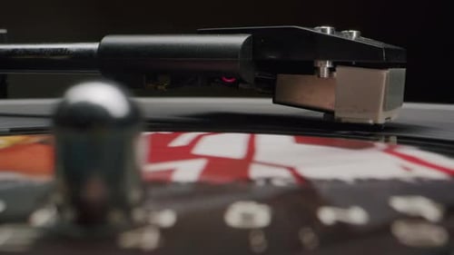 Record Player Needle Playing Vinyl Record Close Up