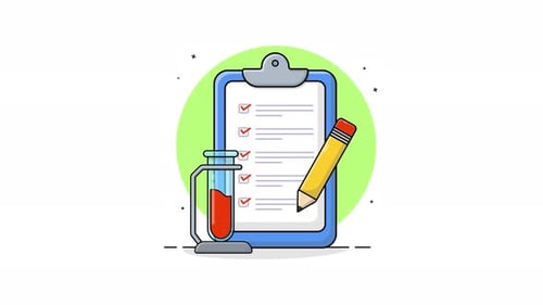 Animated Flat Design Scientific Research and Medical Checklist Icon