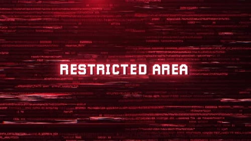 Restricted Area Alert Warning Over Cybersecurity Glitch Error With Green Computer Code Animation