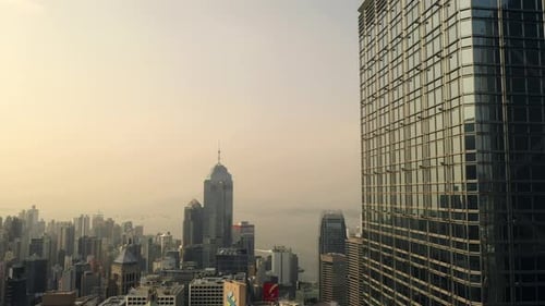 4k video footage of beautiful city with wonderful architecture and skyscrapers at sunset