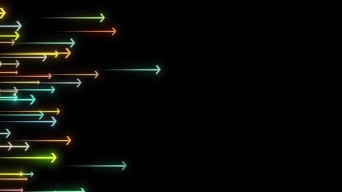 Futuristic Arrow Direction Sign Moving Randomly. Glowing Neon Arrow Direction Animation On Black