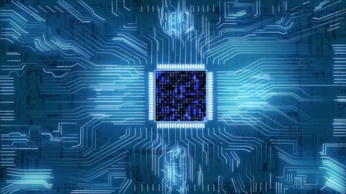 AI Computing Chip with Flowing Electric Current Visualization