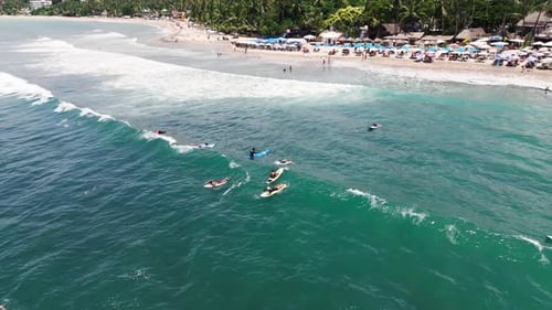 Group Of People Surfing At Sayulita Beach, Nayarit. Mexico
