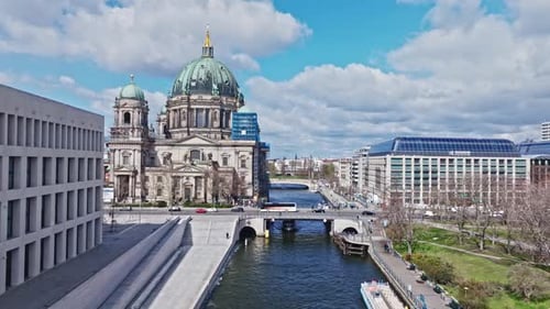 Aerial view revealing Berlin Cathedral , Germany