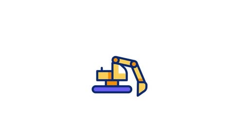 Animated Flat Design Excavator Line Drawing Icon