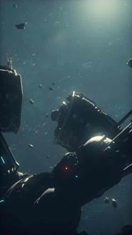 The Alien Ship Navigates the Boundless Void of Outer Space Vertical