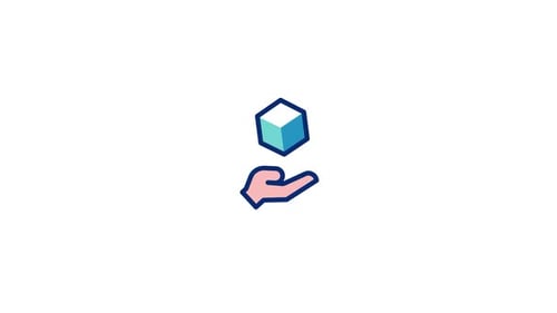 Flat Design Animated Hand Presenting Cube Icon