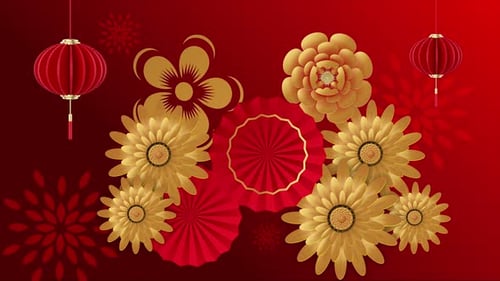 Red And Gold Chinese New Year Celebration Animated Background Loop