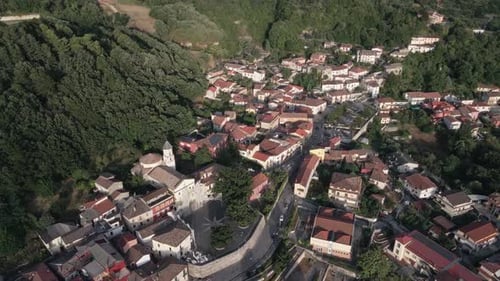 Circling over a mountainside town deep in the heart of Campania, Italy.