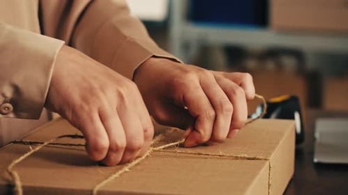 Ecommerce Storage Shop Woman Packing Goods and Clothes for Second Hand Delivery Market Dedicated
