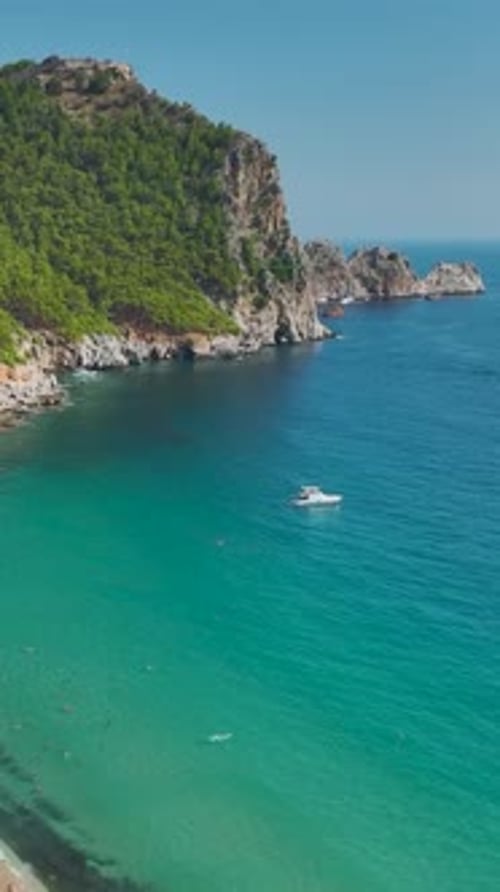 Aerial View of Tropical Beach and Turquoise Sea