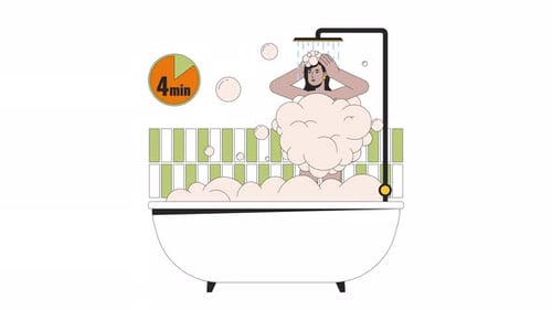 Flat Design Animation of a Person Taking a Shower
