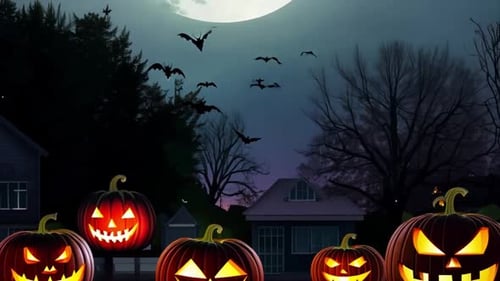 Spooky Halloween Night Scene With Glowing Full Moon