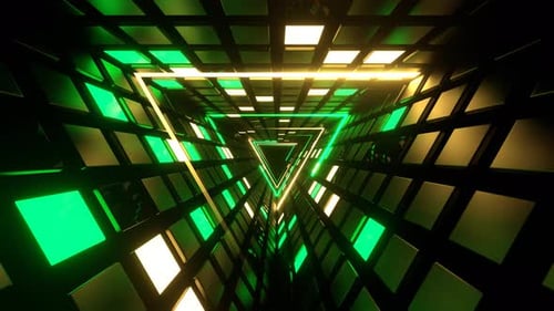 Turquoise And Yellow Neon And Strobe Triangle Tunnel Background Vj Loop In 4K