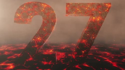 Lava Themed Hot Burning Number 27 Over a Volcanic Molten River