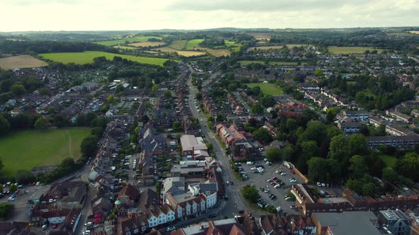 Aerial view about the expansive townscape and countryside, Marlow ...