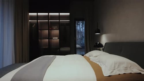 Bedroom Interior Design with Snowy Winter View