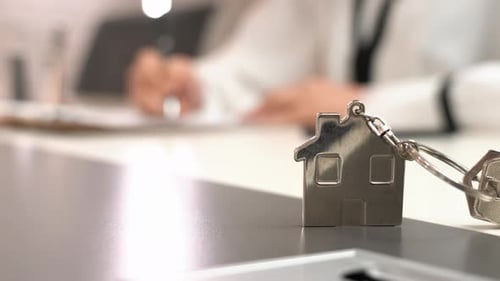 Real estate agent or property realtor giving key apartment to new owner, tenant signed rental, lease