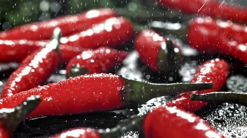 Water Droplets Fall on the Chili Pepper Filmed on a Highspeed Camera at 1000 Fps