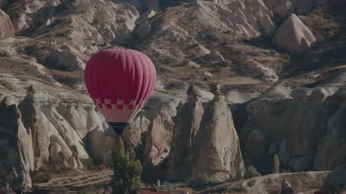 Red Balloon In The Valley Above The Houses, Cappadocia