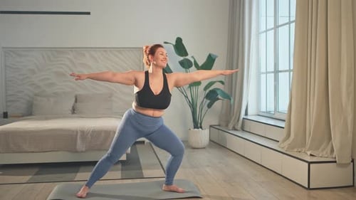 Yoga Fitness Workout Training Woman Practicing Yoga at Home Plus Size Female Doing Sports Exercise