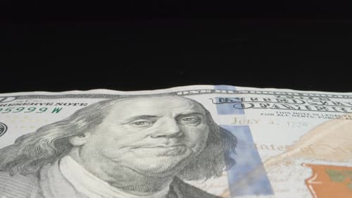 Pile of american dollars cash money put in a row, inflation concept. Closeup new american one hundre