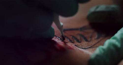 Milan/Italy-01.02.2019:Slow motion of professional master of the art of tattooing doing a tattoo t