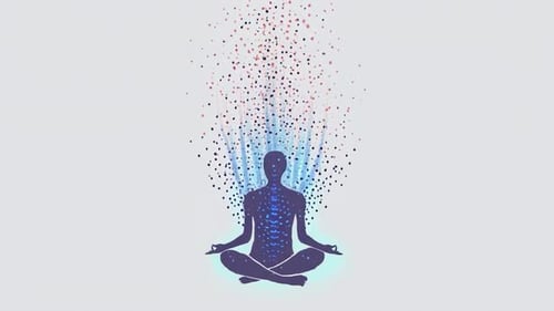 Menschliche spirituelle Meditation, Aura, kosmischer Energiefluss, Chakra, Achtsamkeit, Zeichentrickfilme