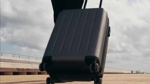 Tourist Man with Suitcase Baggage in Spain A Traveler with Luggage Suit Jacket on Business Street Go