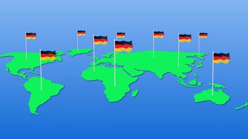 Animated German Flags on World Map for Global Reach
