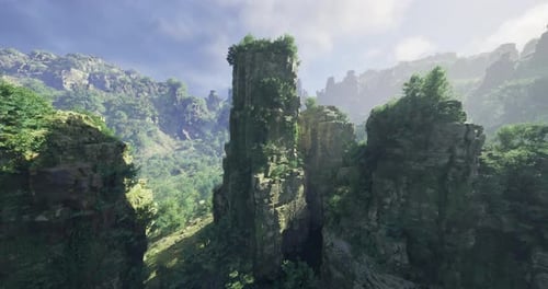 Exploring Towering Green Cliffs in a Vibrant Mountain Landscape