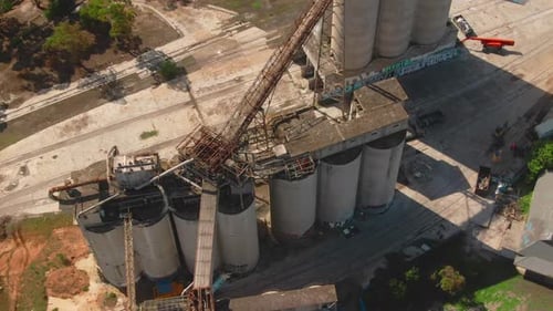 Aerial View of Concrete Grain Elevators in City